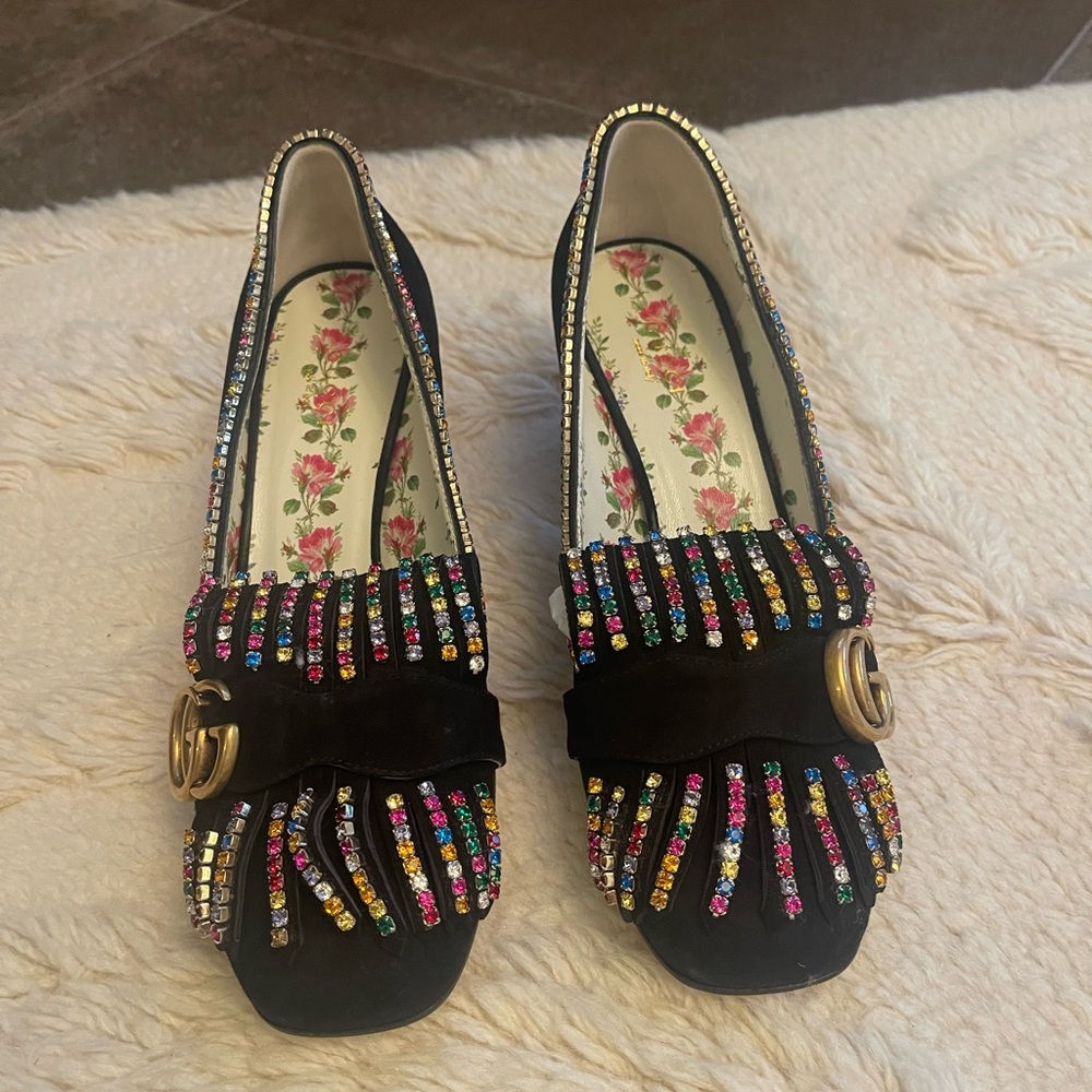 Gucci Black Multicolor Embellished Heels